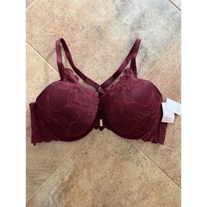 Women's Auden Berry Red Lace Push Up Front Close Plunge Bra Size 44C NWT